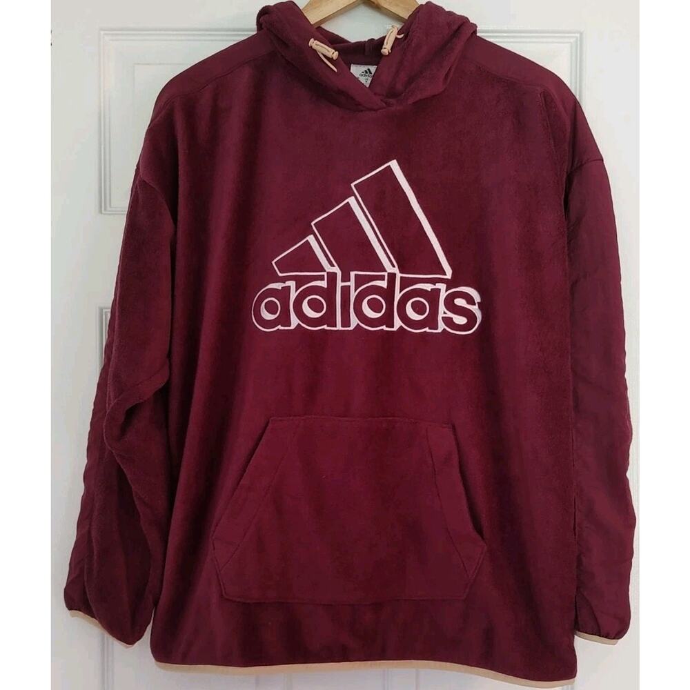 Adidas Q4 Brand Love Pullover Hoodie, Victory Crimson/Halo Blush, Medium NWT